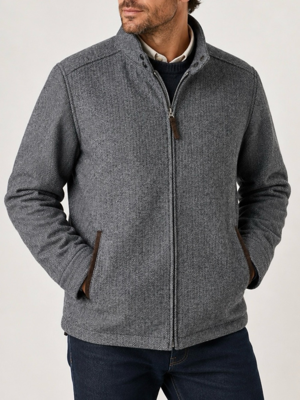 Banana Republic Men’s Herringbone Wool Blend Jacket Full Zip Gray Size Large